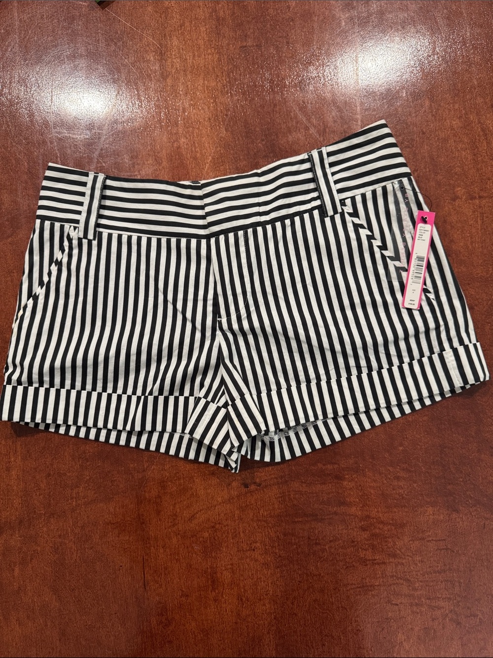 Alice + Olivia Black and White Striped Cady Cuff Shorts